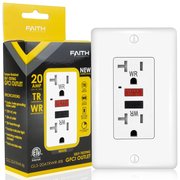 FAITH 20A Outdoor GFCI Outlets, WR and TR, Ground Fault Circuit Interrupter w/ Wall Plate, White GLS-20ATRWR-RB